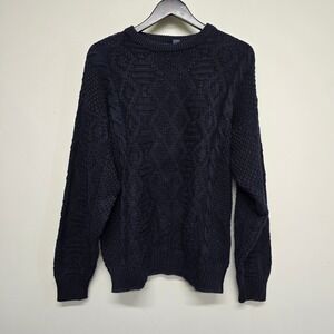 Vtg Allen Solly Cable Knit Sweater Mens M Blue Cotton Chunky Pullover Fisherman